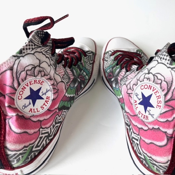 Converse Chuck Taylor All Star Canvas Rose Tattoo Butterly Hi-Top Sneakers - Picture 3 of 8